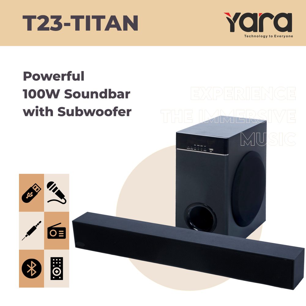 Yara-T23-Titan Soundbar With 8" Subwoofer | 100W RMS